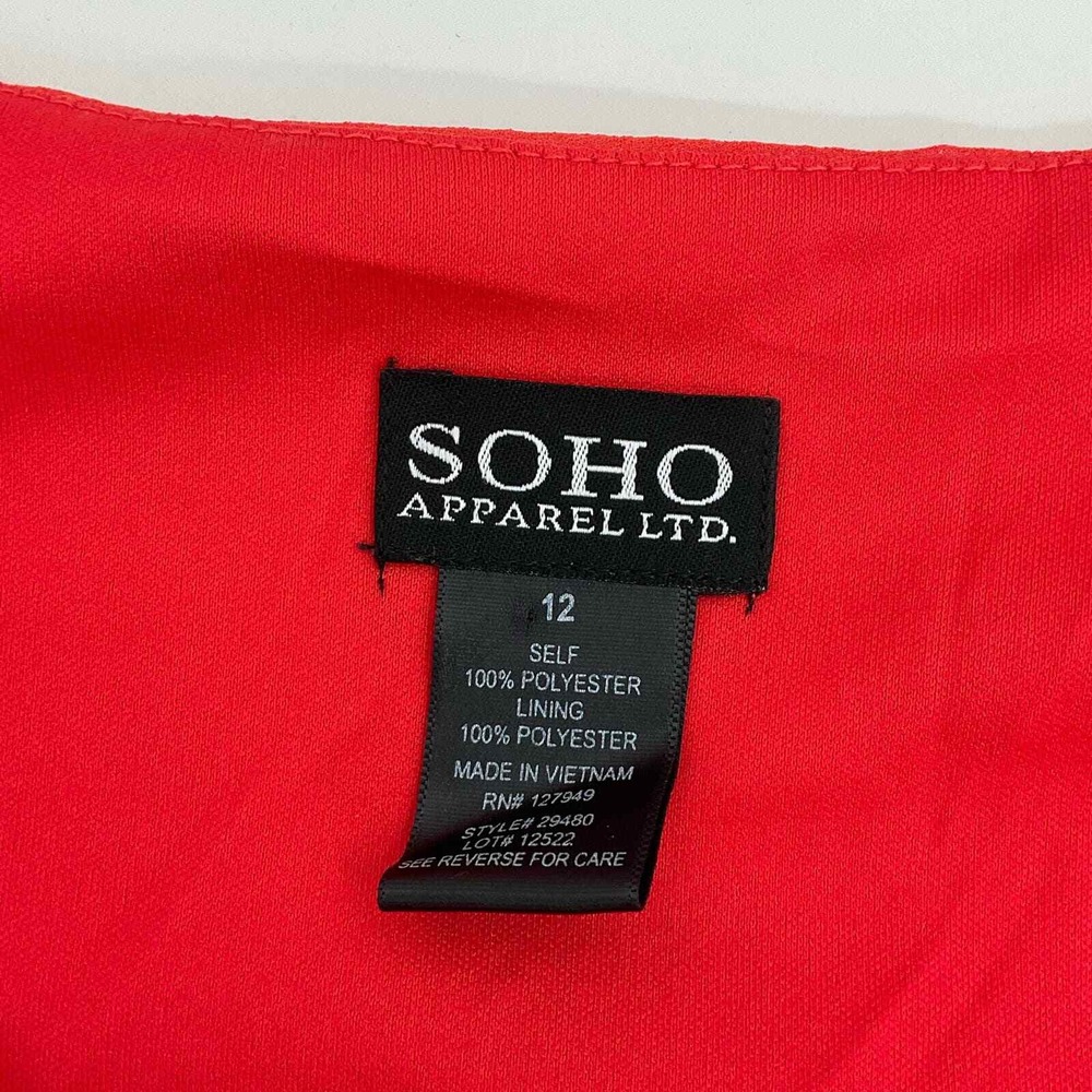 SOHO Apparel Ltd Red Sleeveless Pleated Neck Belted Chiffon Dress Size 12 P69 - Picture 5 of 6